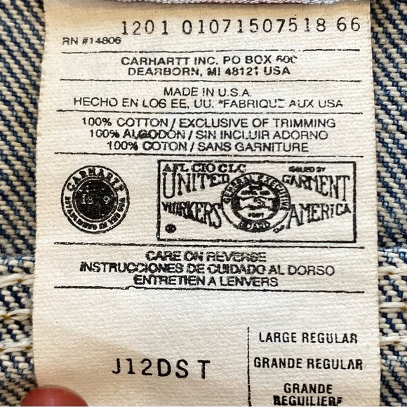 Carhartt Men’s Jacket Vintage Trucker J12 DST Cotton Denim Blue Size L - Picture 7 of 9